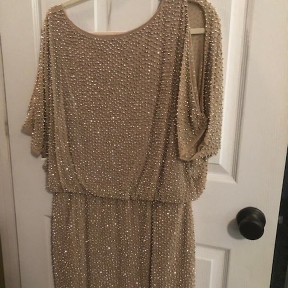 EUC Xscape Evenings Nude and Silver Beaded Dress - Picture 3 of 6